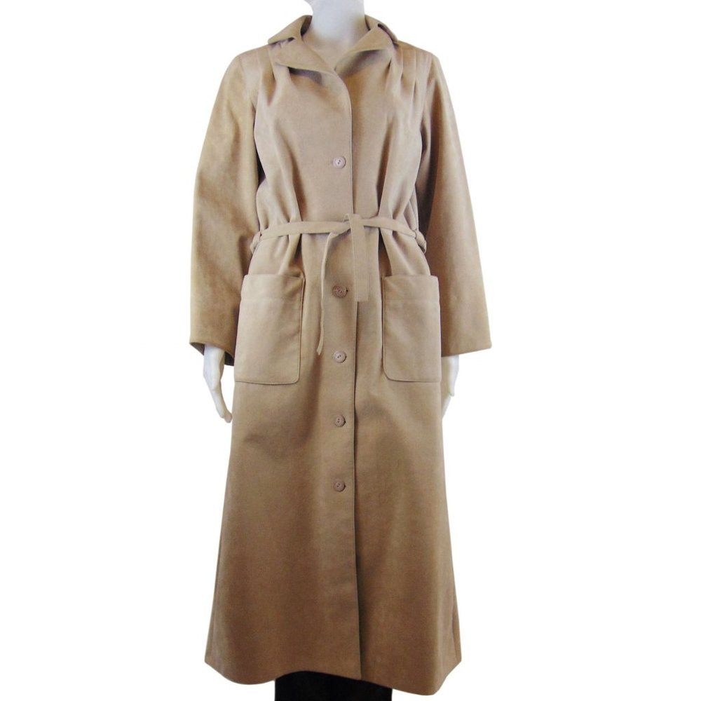 Vintage BRODKIN Ultrasuede Soft Beige Belted Trench Coat - Size S/M
